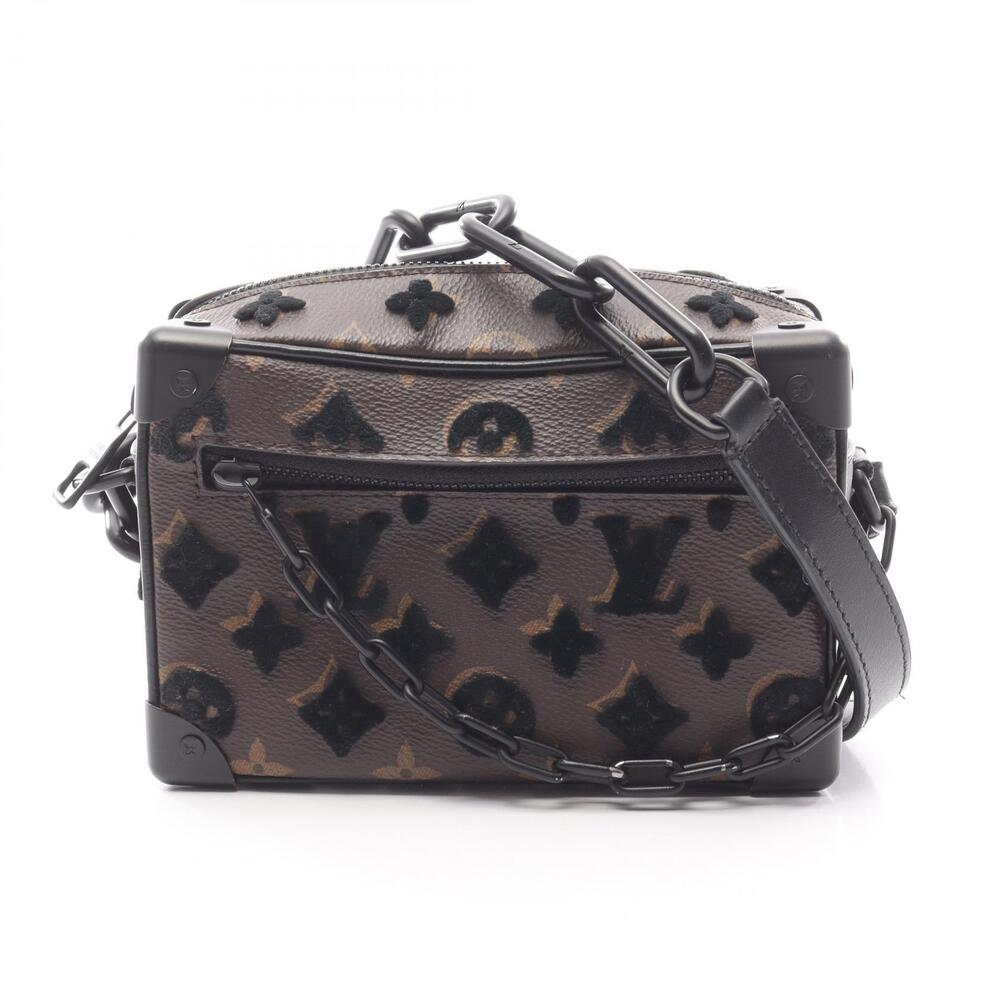 Louis Vuitton Soft Trunk Monogram Canvas Leather Shoulder Bag Black Brown